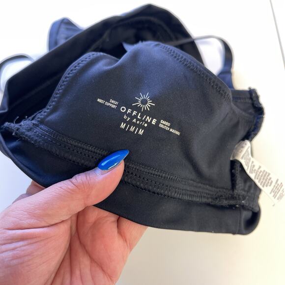 Offline by Aerie Size M Sports Bra w Mesh High Neck Overlay Black - Picture 4 of 6